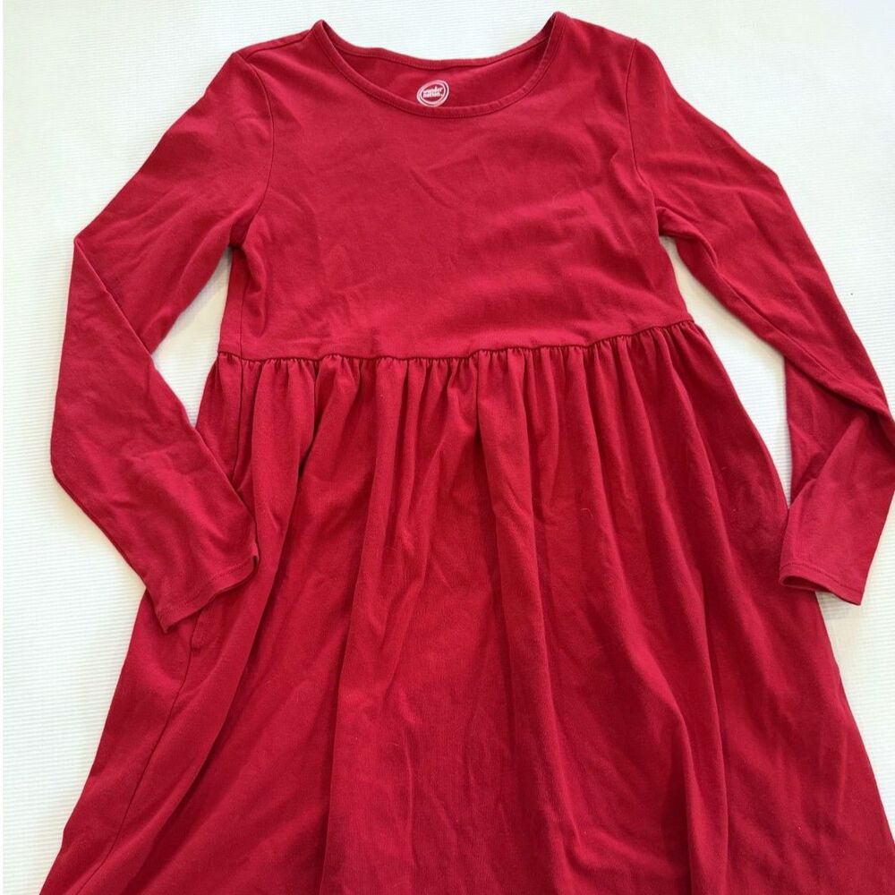 Wonder Nation Girls 7 8 Red Long Sleeve Dress Holiday Christmas Casual Cotton